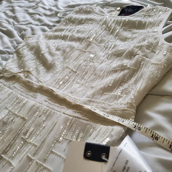 NWT Mac Duggal 93597 White Beaded Sleeveless Midi Sheath Dress -Size 8 - Picture 11 of 12